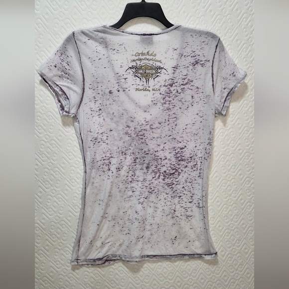 Women's Harley Davidson V-neck T-shirt, Purple/White W/HD Orlando Logo, Snug Fit - Picture 3 of 6